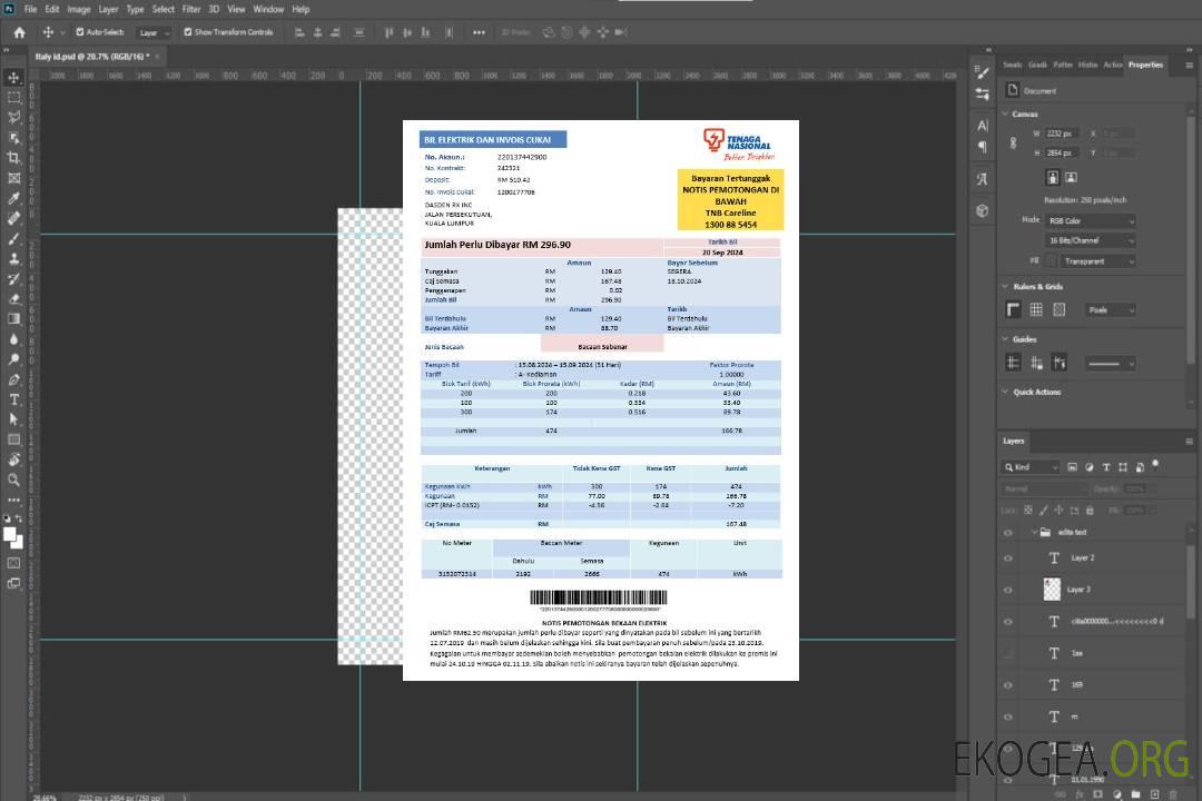 Modèle de facture de services publics d'électricité de Malaisie Tenaga Nasional aux formats Word et PDF template Modèle de facture de services publics d'électricité de Malaisie Tenaga Nasional aux formats Word et PDF template